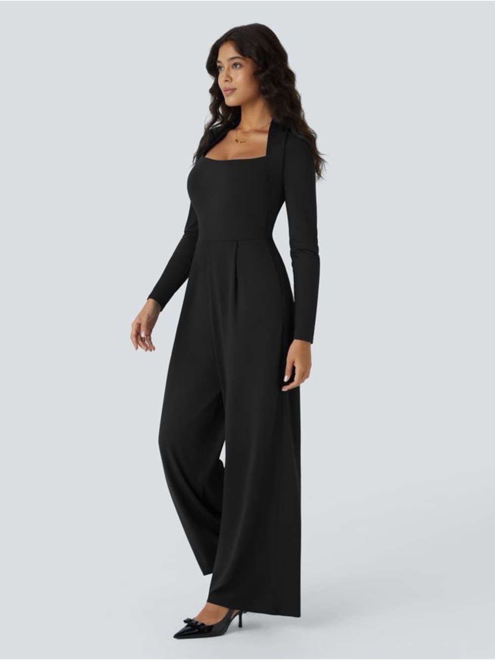 HALARA NWT Black Wide-Leg Jumpsuit Long-Sleeve Easy Peasy Medium Reg. - Picture 6 of 9